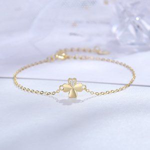 14K Gold Diamond Clover Bracelet, Gold Lucky Four Leaf Clover Bracelet